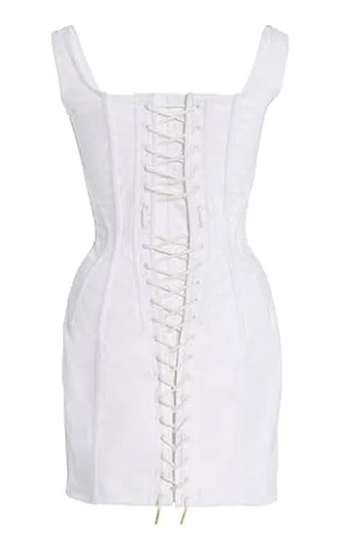 Sergio Hudson, Topstich Corset Denim Mini Dress — view 3