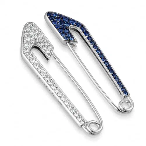 The Atelier Pin 1.17 Carat Blue Sapphire & Diamond Double Sided Brooch in 18K White Gold