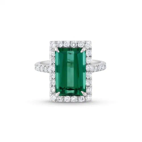 Verdant Light 6.36 Carat Emerald Cut Halo Ring in Platinum