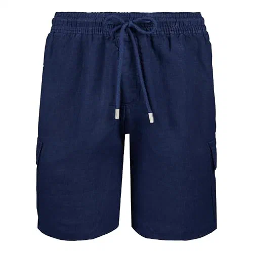 Vilebrequin Men Linen Bermuda Shorts Cargo Pockets, 6XL