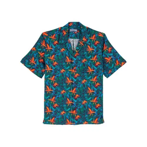 Vilebrequin, Men Linen Bowling Shirt Tropical Flowers, M