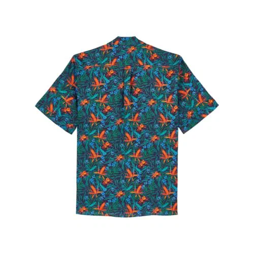 Vilebrequin, Men Linen Bowling Shirt Tropical Flowers, M — view 3