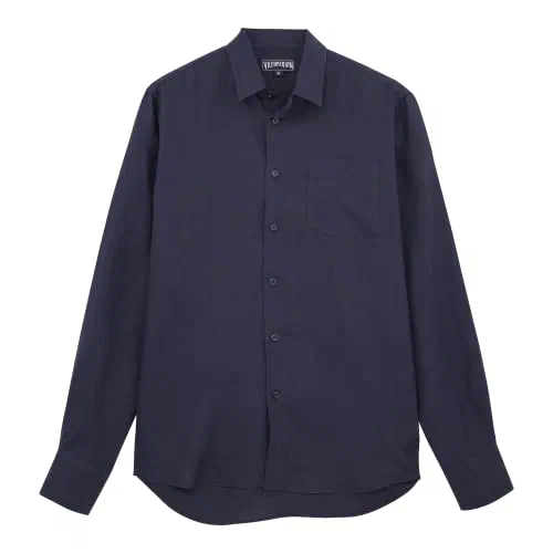 Vilebrequin Men Linen Shirt Solid Navy, XXL
