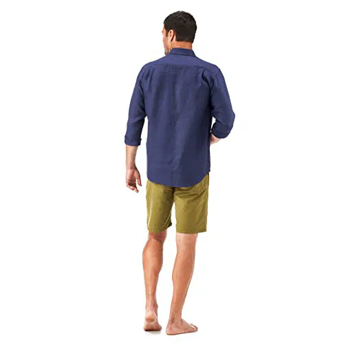 Vilebrequin Men Linen Shirt Solid Navy, XXL — view 2