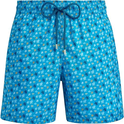 Vilebrequin Men Swim Shorts Ultra-Light and Packable Micro Ronde Des Tortues Rainbow, Hawaii Blue, M