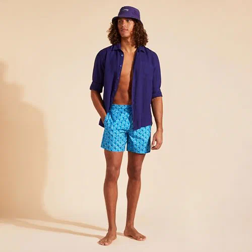 Vilebrequin Men Swim Shorts Ultra-Light and Packable Micro Ronde Des Tortues Rainbow, Hawaii Blue, M — view 2