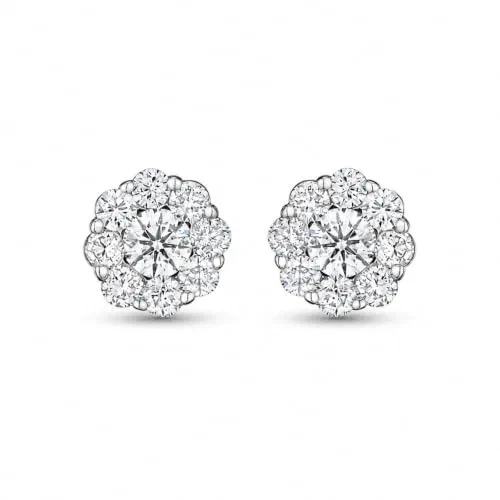White Dahlia 2.01 Carat Diamond Stud Earrings in 18K White Gold