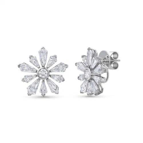 Winter Petal 4.47 Carat Kite Diamond Stud Earrings in 18K White Gold